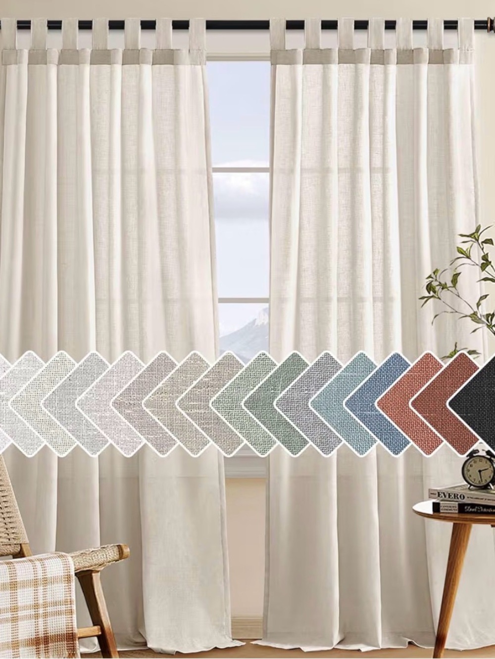 Light Cream Tab-Top Linen Curtain Panels (2 panels)